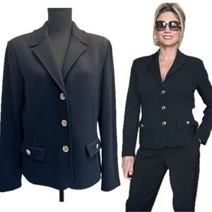 St. John Collection black knit blazer long sleeve front button closure Sz 10